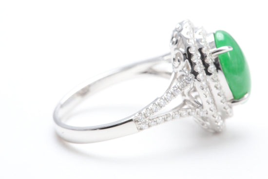 Jadeite and Double Diamond Halo Ring