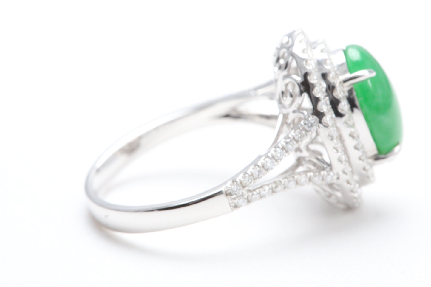 Jadeite and Double Diamond Halo Ring