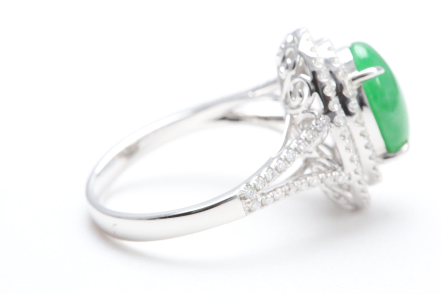 Jadeite and Double Diamond Halo Ring