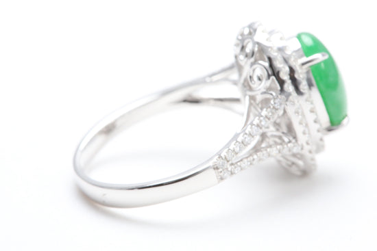 Jadeite and Double Diamond Halo Ring