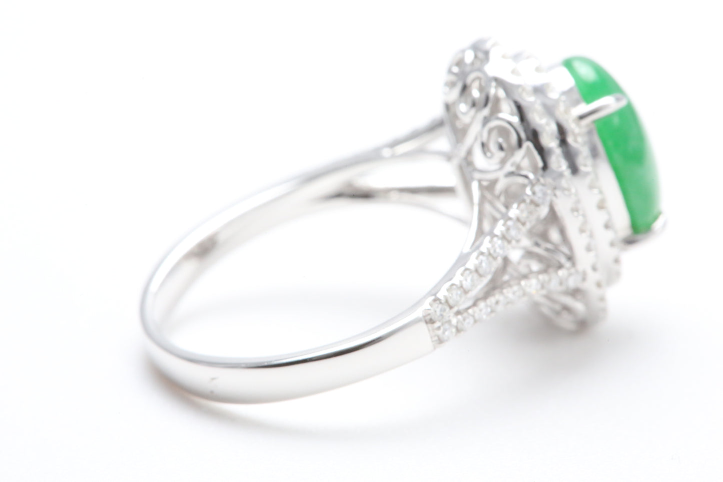 Jadeite and Double Diamond Halo Ring