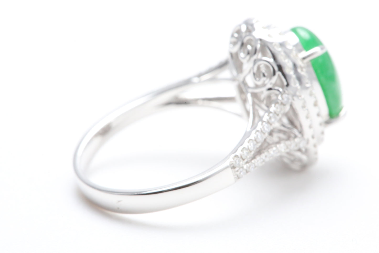 Jadeite and Double Diamond Halo Ring