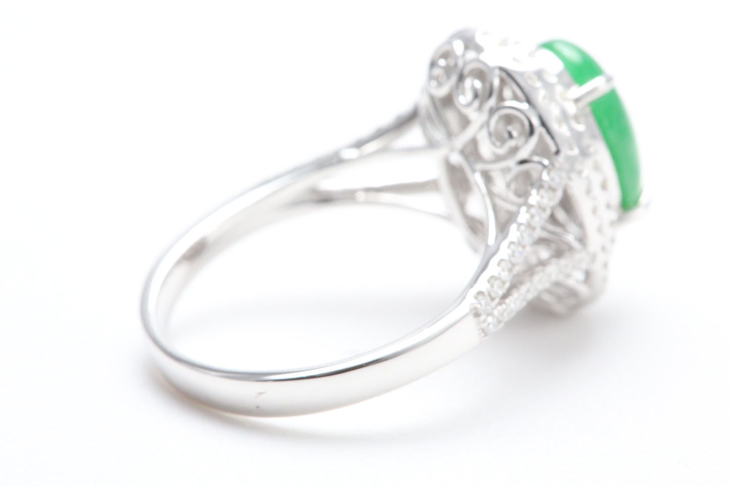 Jadeite and Double Diamond Halo Ring