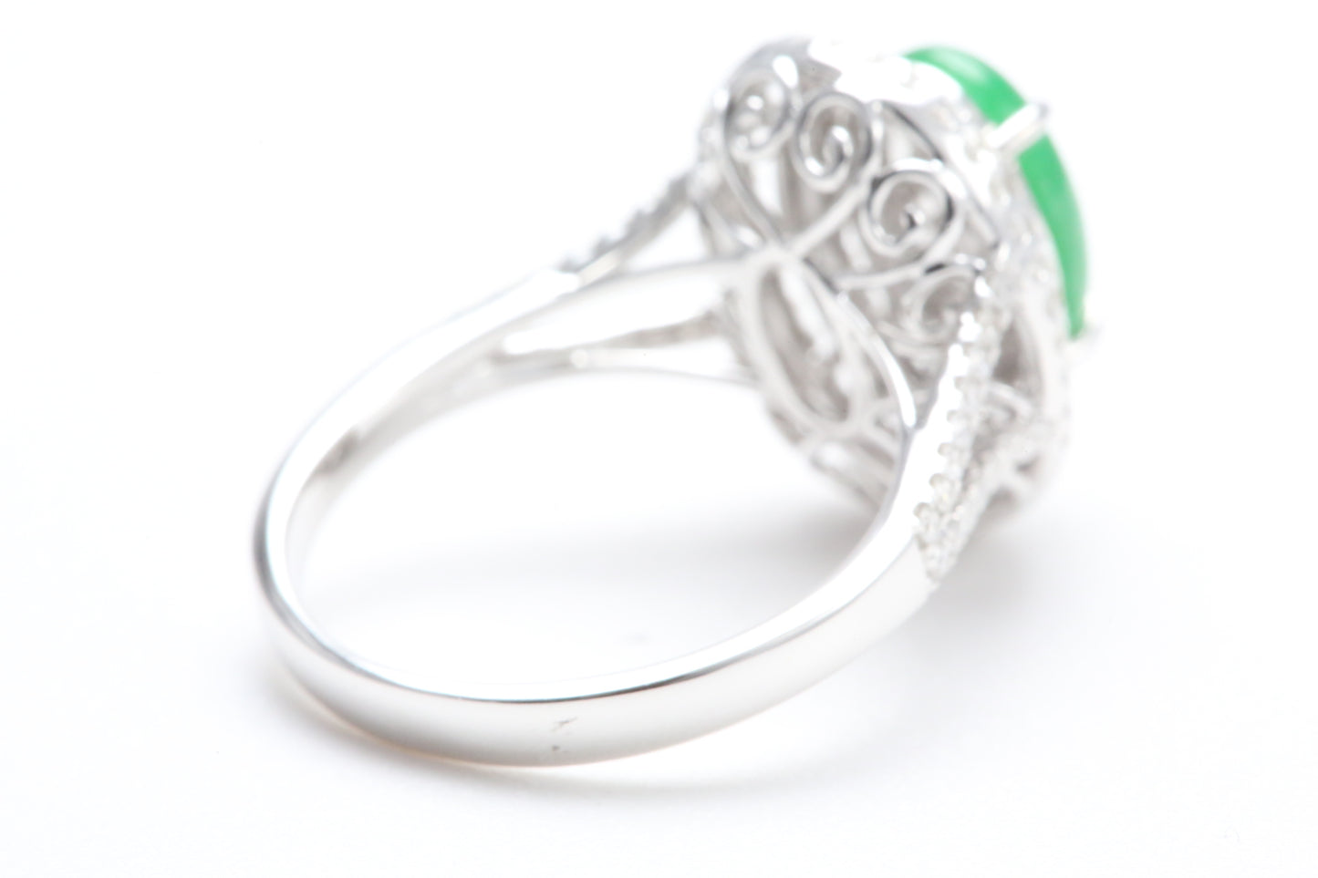 Jadeite and Double Diamond Halo Ring