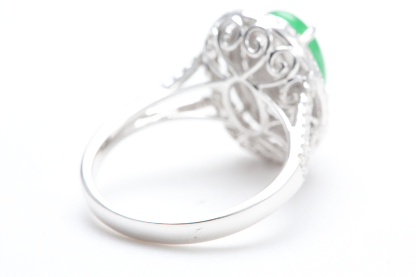 Jadeite and Double Diamond Halo Ring