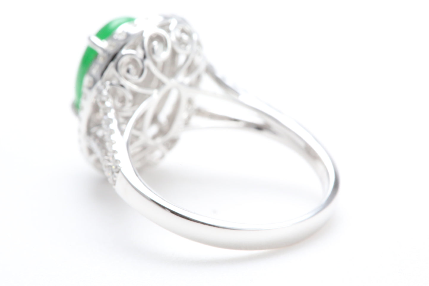 Jadeite and Double Diamond Halo Ring