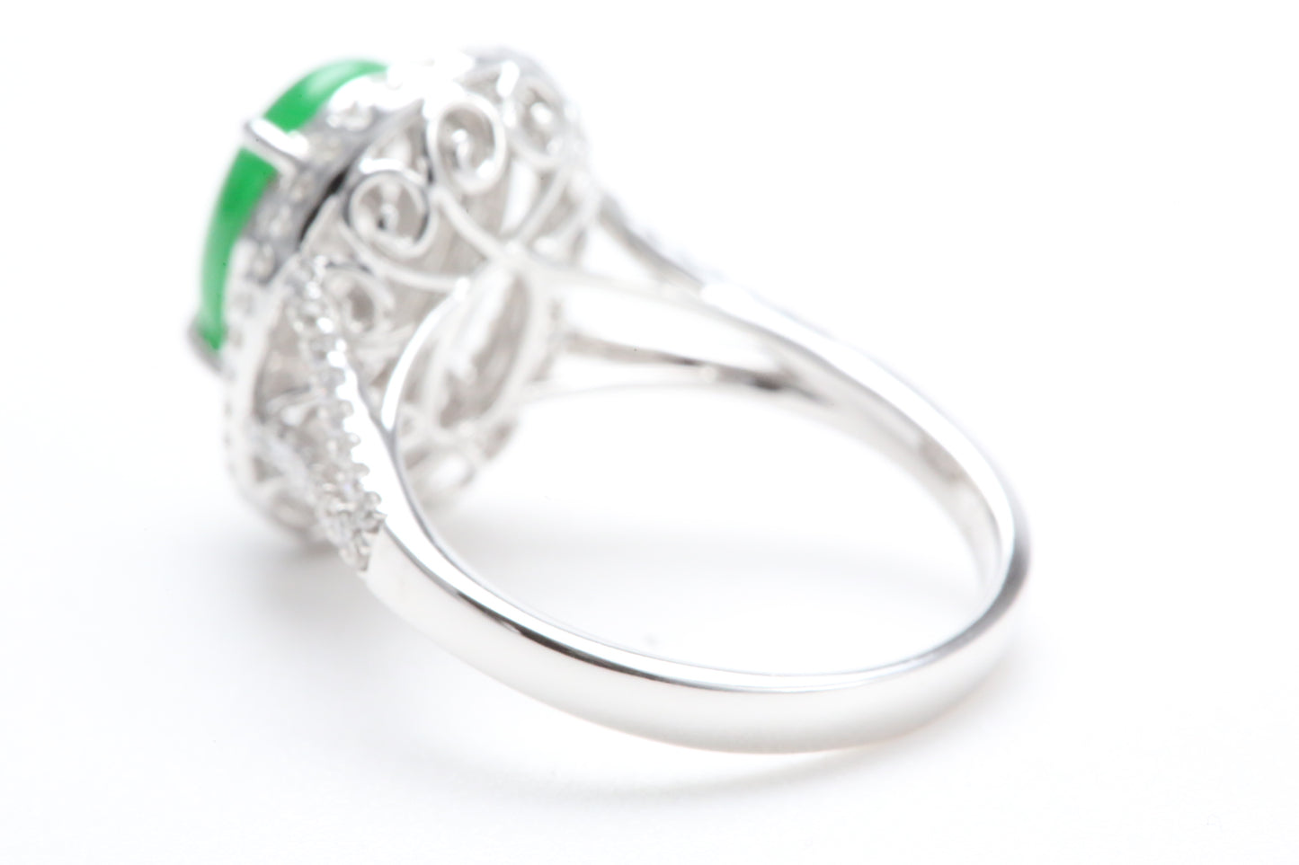 Jadeite and Double Diamond Halo Ring