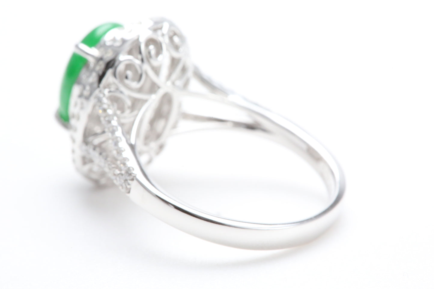 Jadeite and Double Diamond Halo Ring