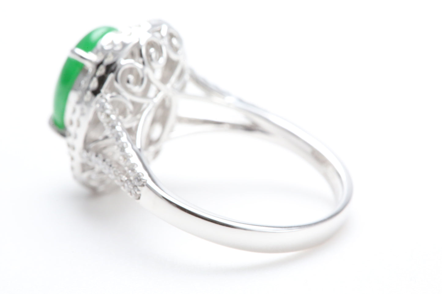 Jadeite and Double Diamond Halo Ring