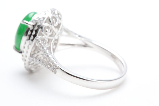 Jadeite and Double Diamond Halo Ring