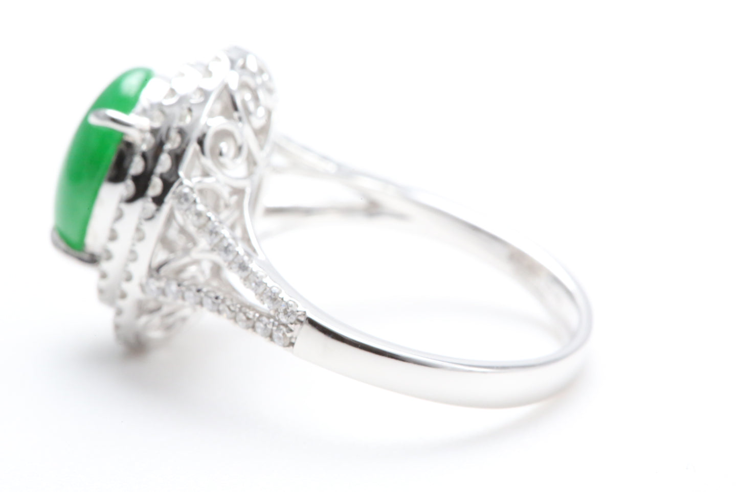 Jadeite and Double Diamond Halo Ring