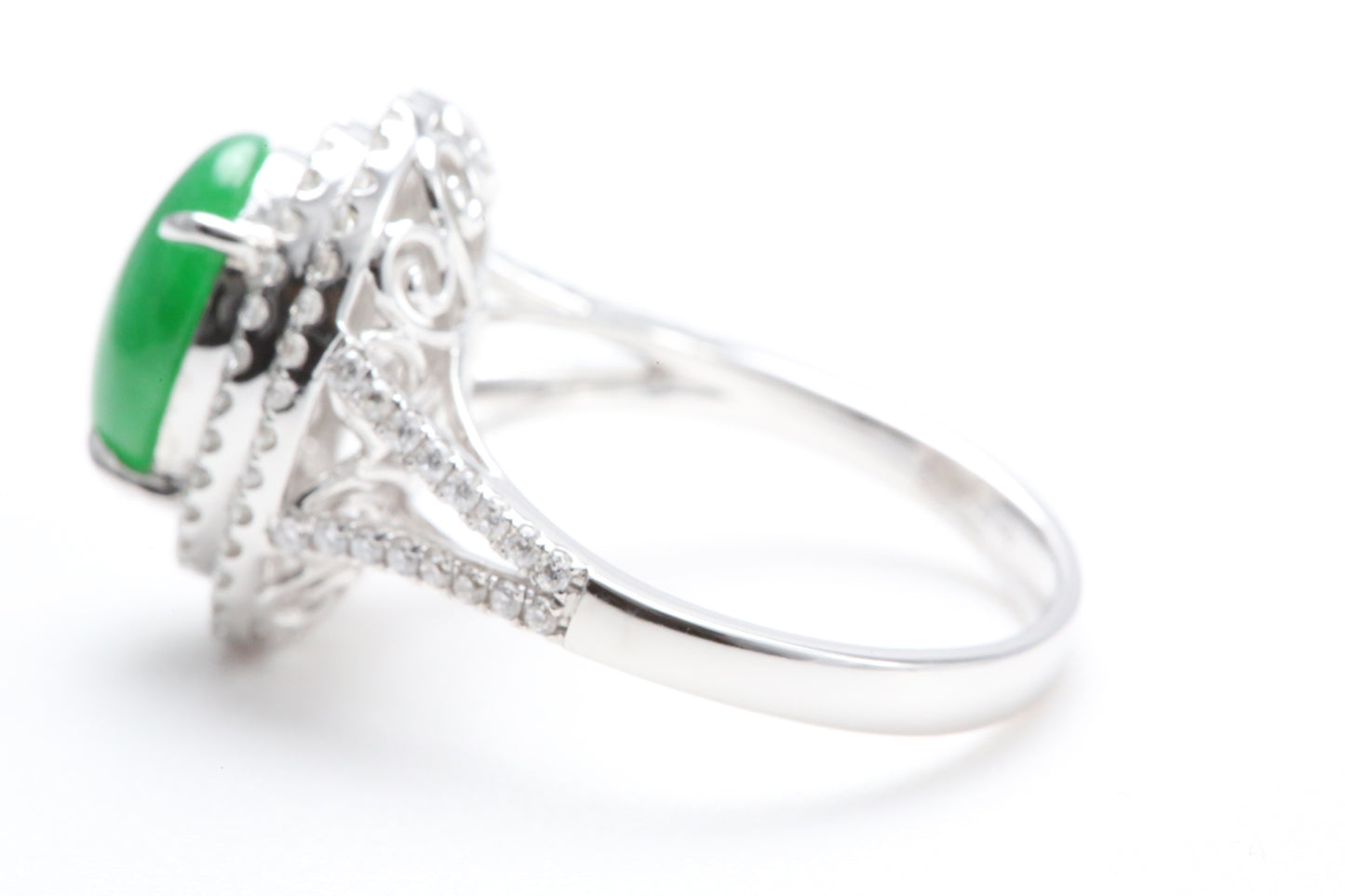 Jadeite and Double Diamond Halo Ring