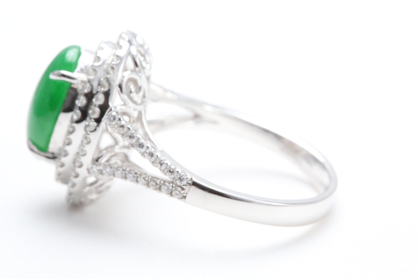 Jadeite and Double Diamond Halo Ring