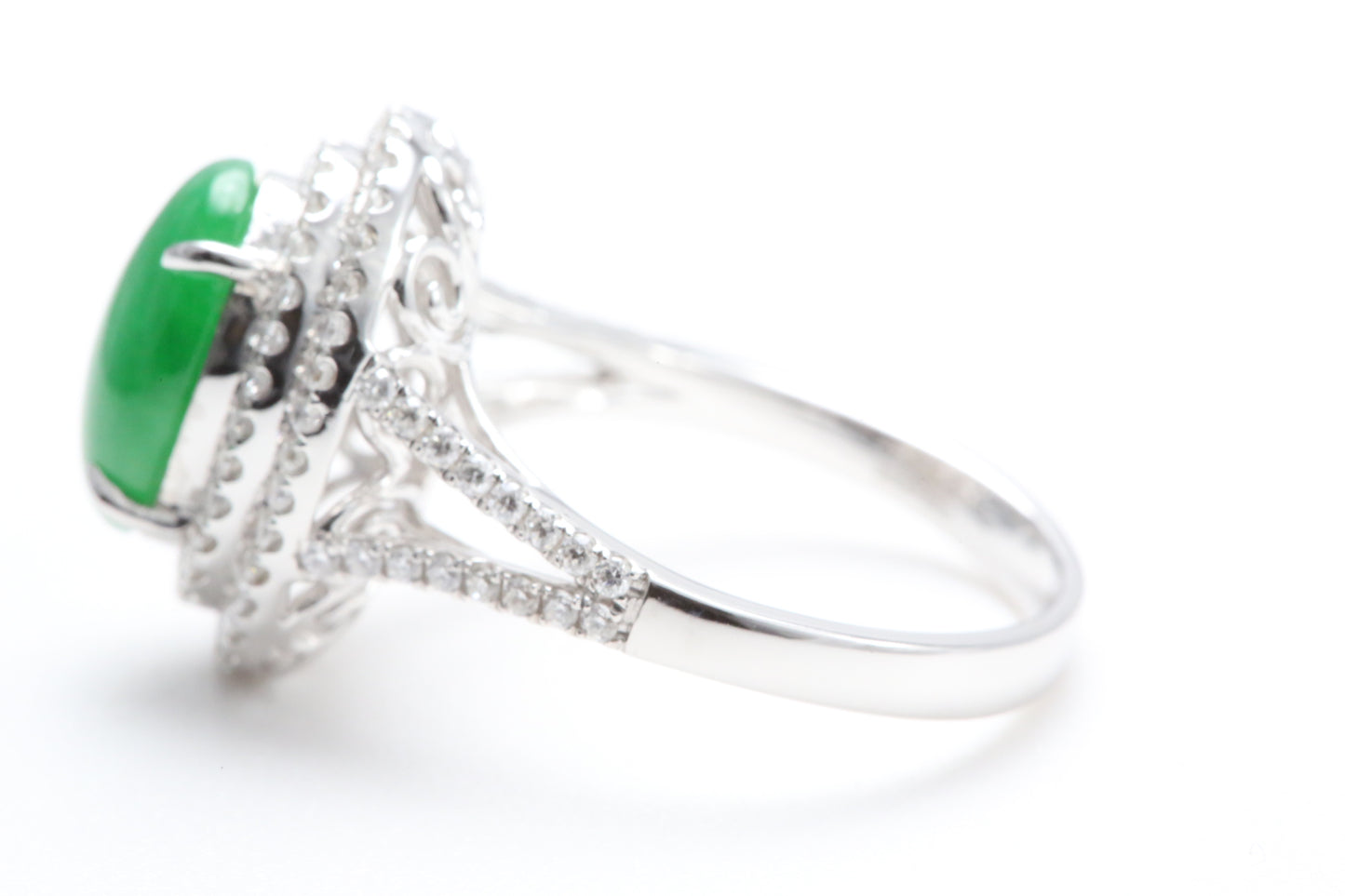 Jadeite and Double Diamond Halo Ring