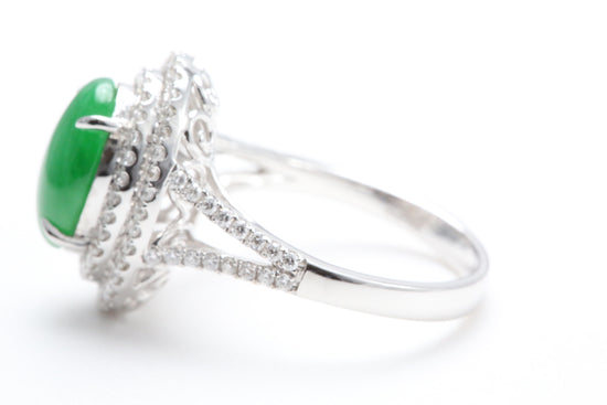 Jadeite and Double Diamond Halo Ring