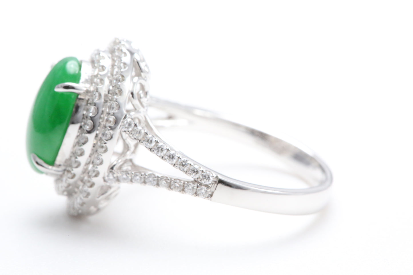 Jadeite and Double Diamond Halo Ring