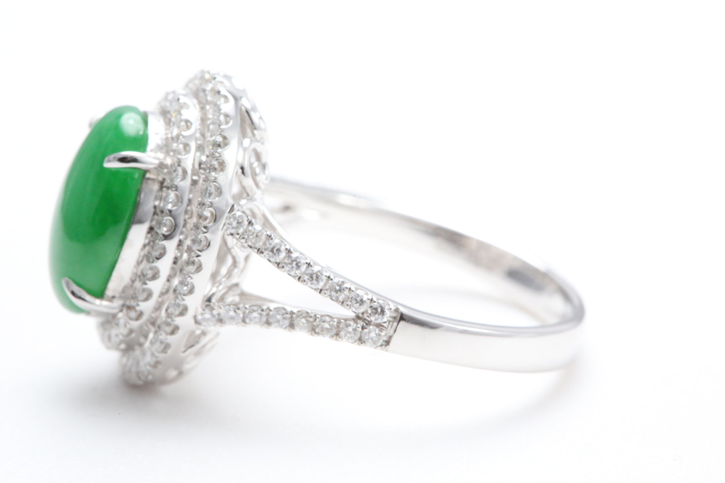 Jadeite and Double Diamond Halo Ring