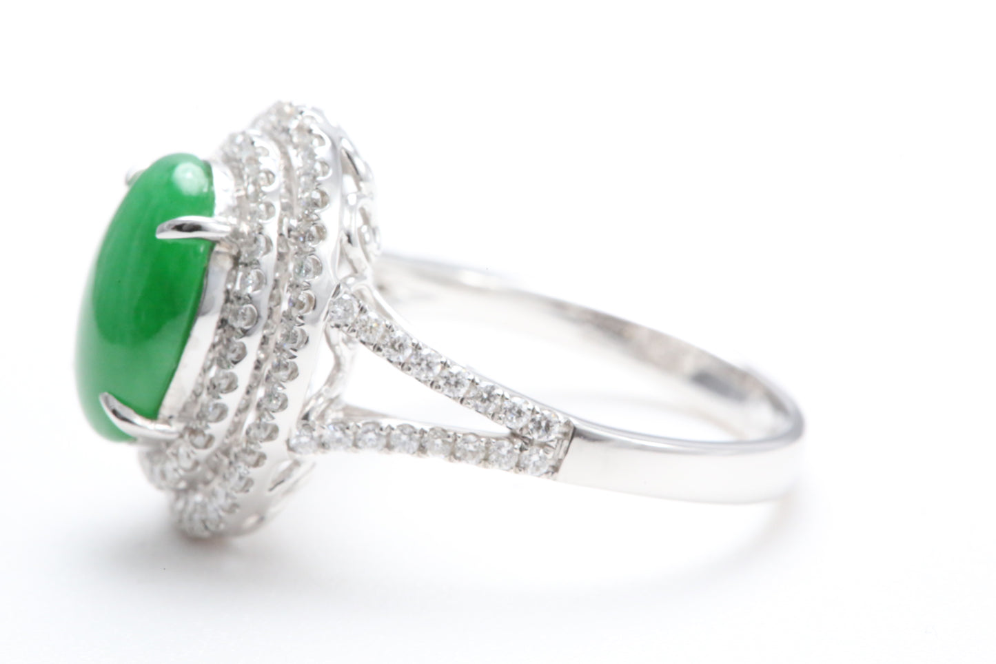 Jadeite and Double Diamond Halo Ring