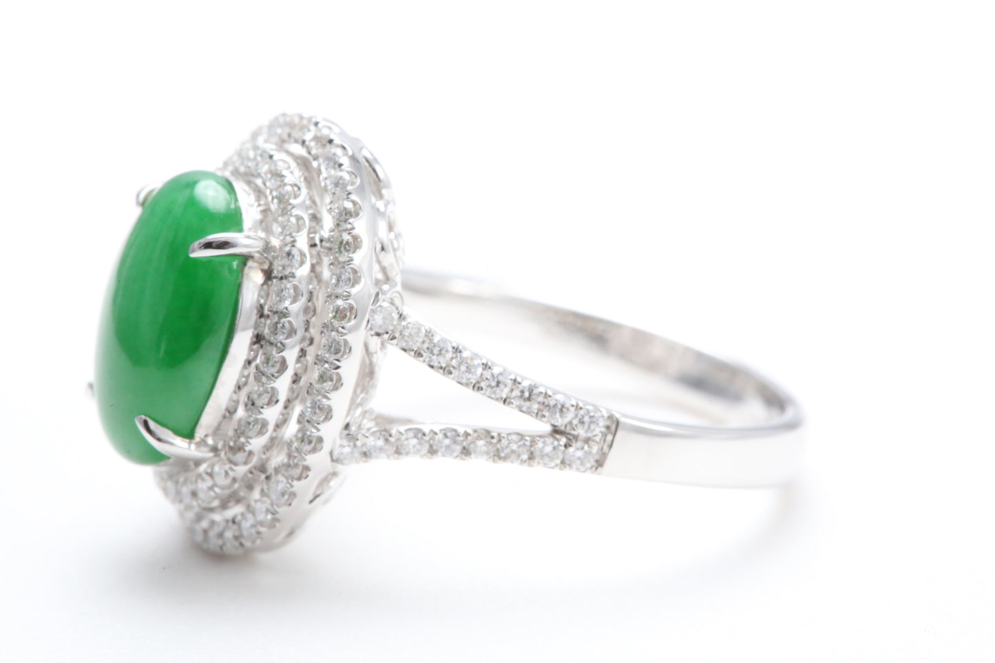 Jadeite and Double Diamond Halo Ring