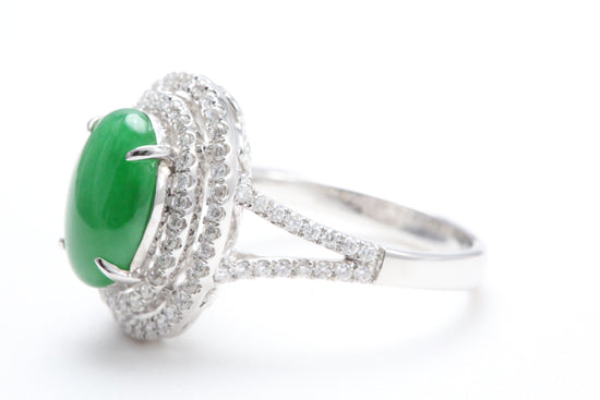 Jadeite and Double Diamond Halo Ring