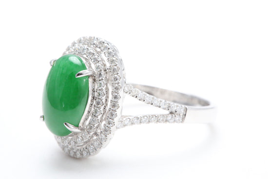 Jadeite and Double Diamond Halo Ring