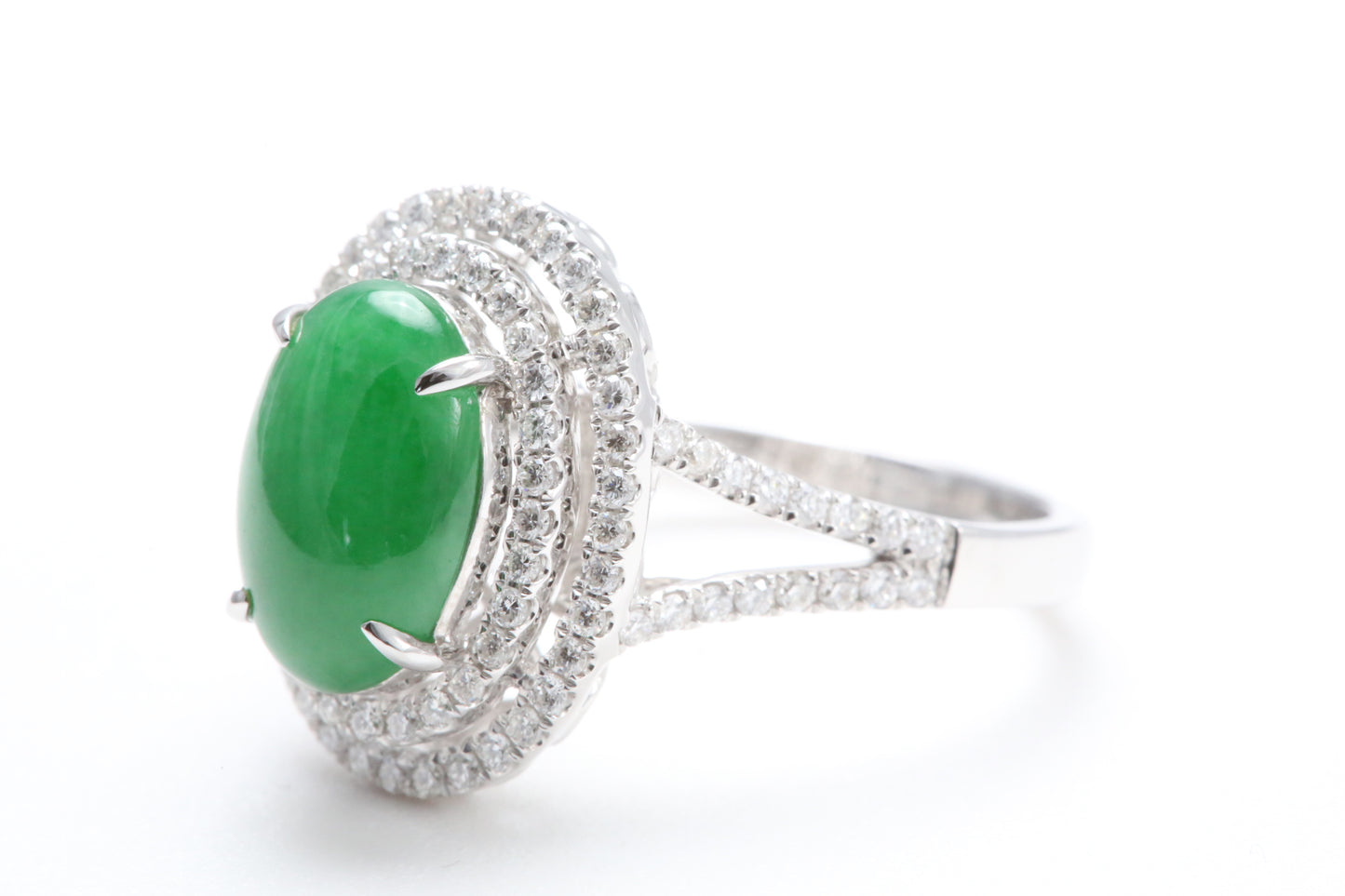 Jadeite and Double Diamond Halo Ring