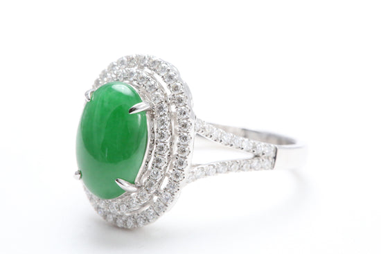 Jadeite and Double Diamond Halo Ring