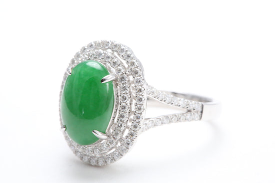 Jadeite and Double Diamond Halo Ring