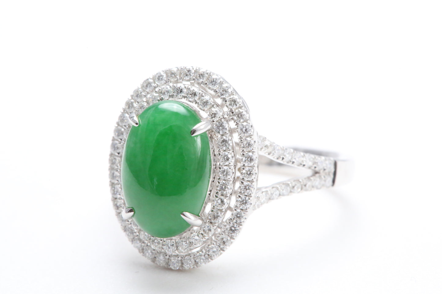 Jadeite and Double Diamond Halo Ring