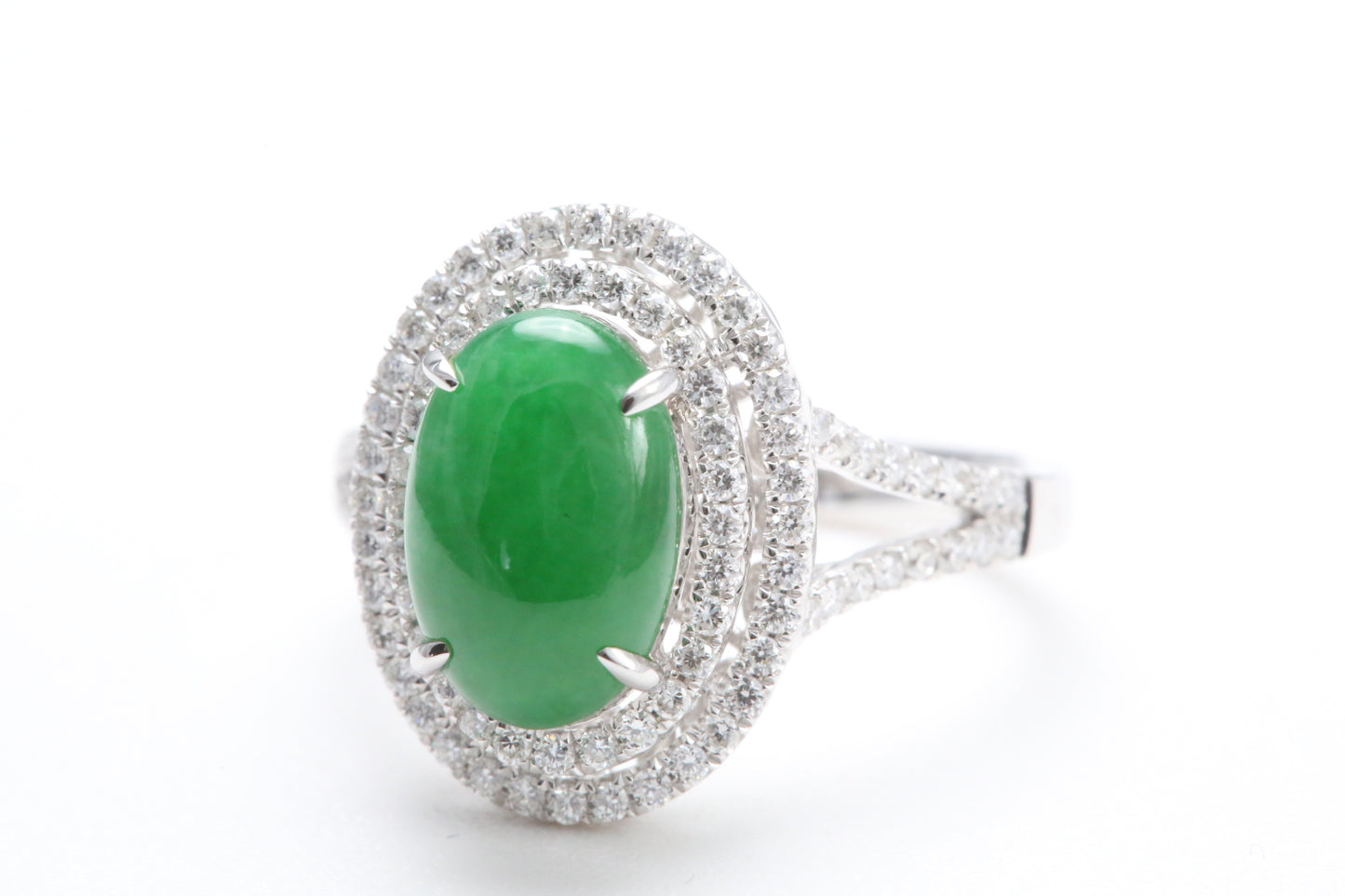 Jadeite and Double Diamond Halo Ring