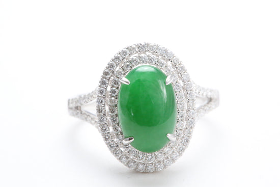 Jadeite and Double Diamond Halo Ring