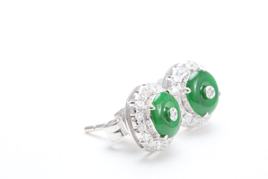 Jadeite and Diamond Halo Earrings