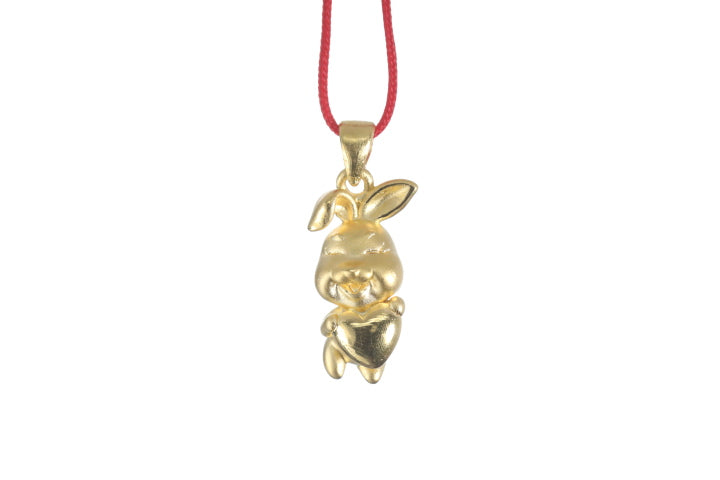 24K Gold 3D Rabbit Cartoon with Heart Pendant