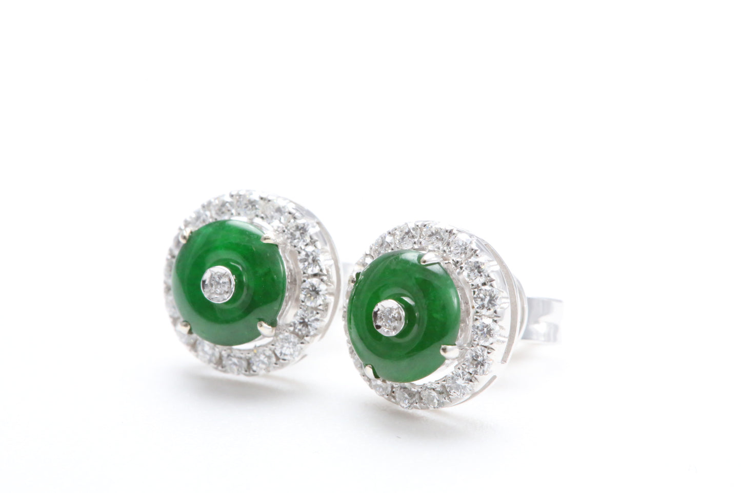 Jadeite and Diamond Halo Earrings