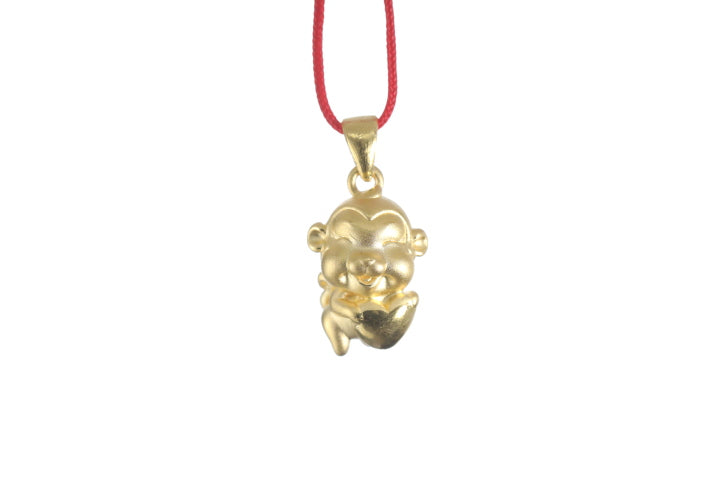 24K 3D Monkey with Heart Pendant