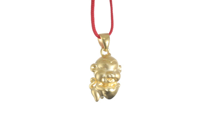 24K 3D Monkey with Heart Pendant