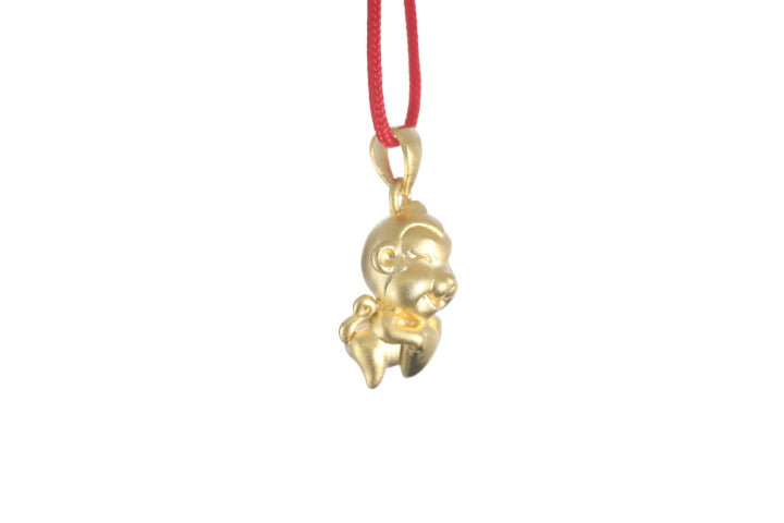 24K 3D Monkey with Heart Pendant