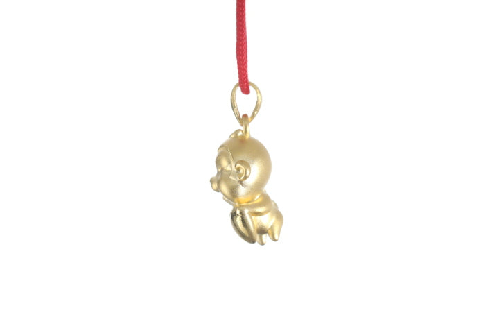 24K 3D Monkey with Heart Pendant