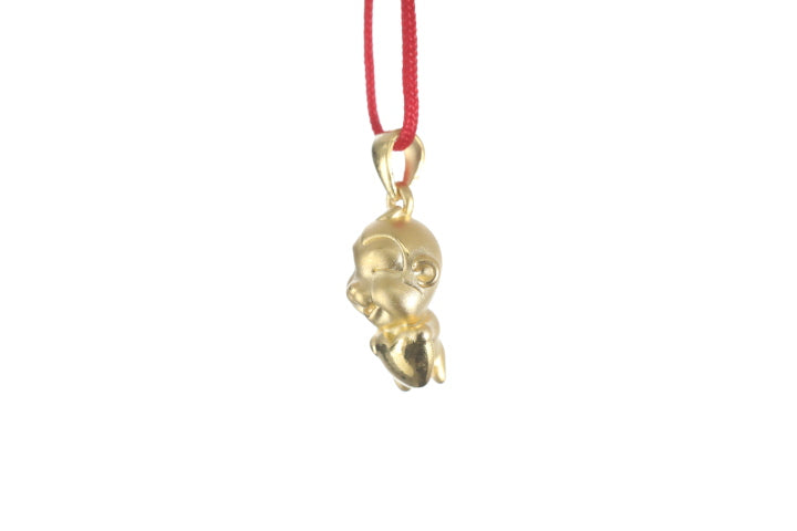 24K 3D Monkey with Heart Pendant