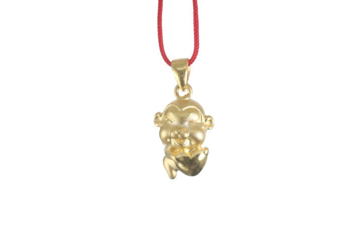 24K 3D Monkey with Heart Pendant