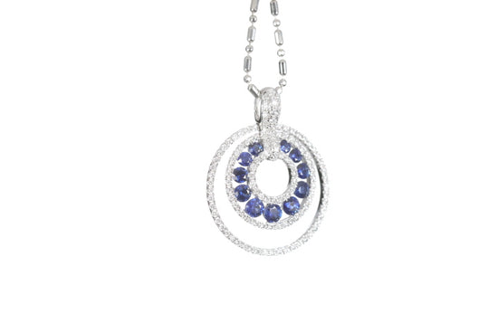 Round Sapphire Diamond Pendant