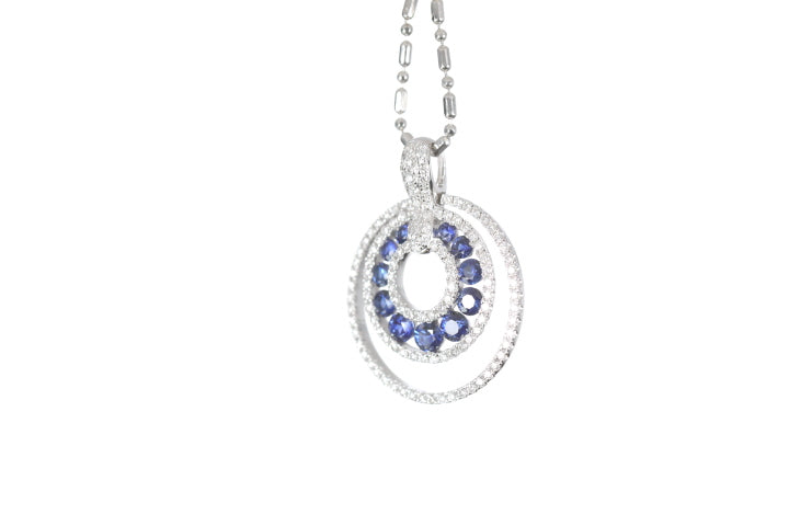 Round Sapphire Diamond Pendant