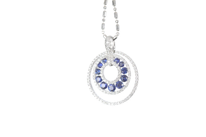 Round Sapphire Diamond Pendant