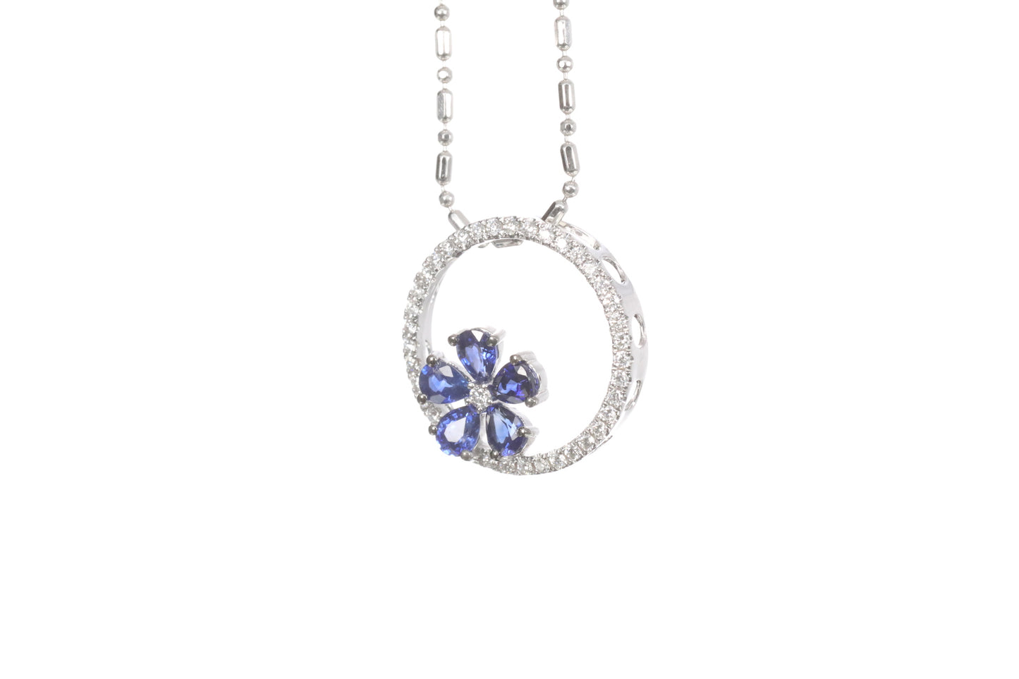 Sapphire Flower Halo Pendant