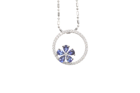 Sapphire Flower Halo Pendant