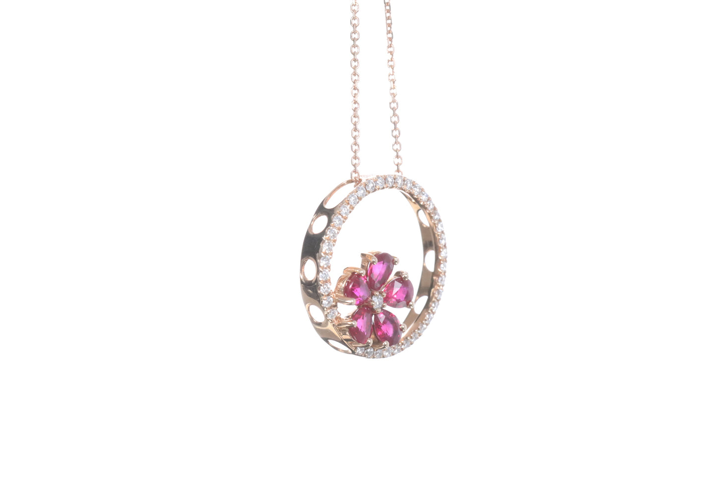 Ruby Flower Halo Pendant