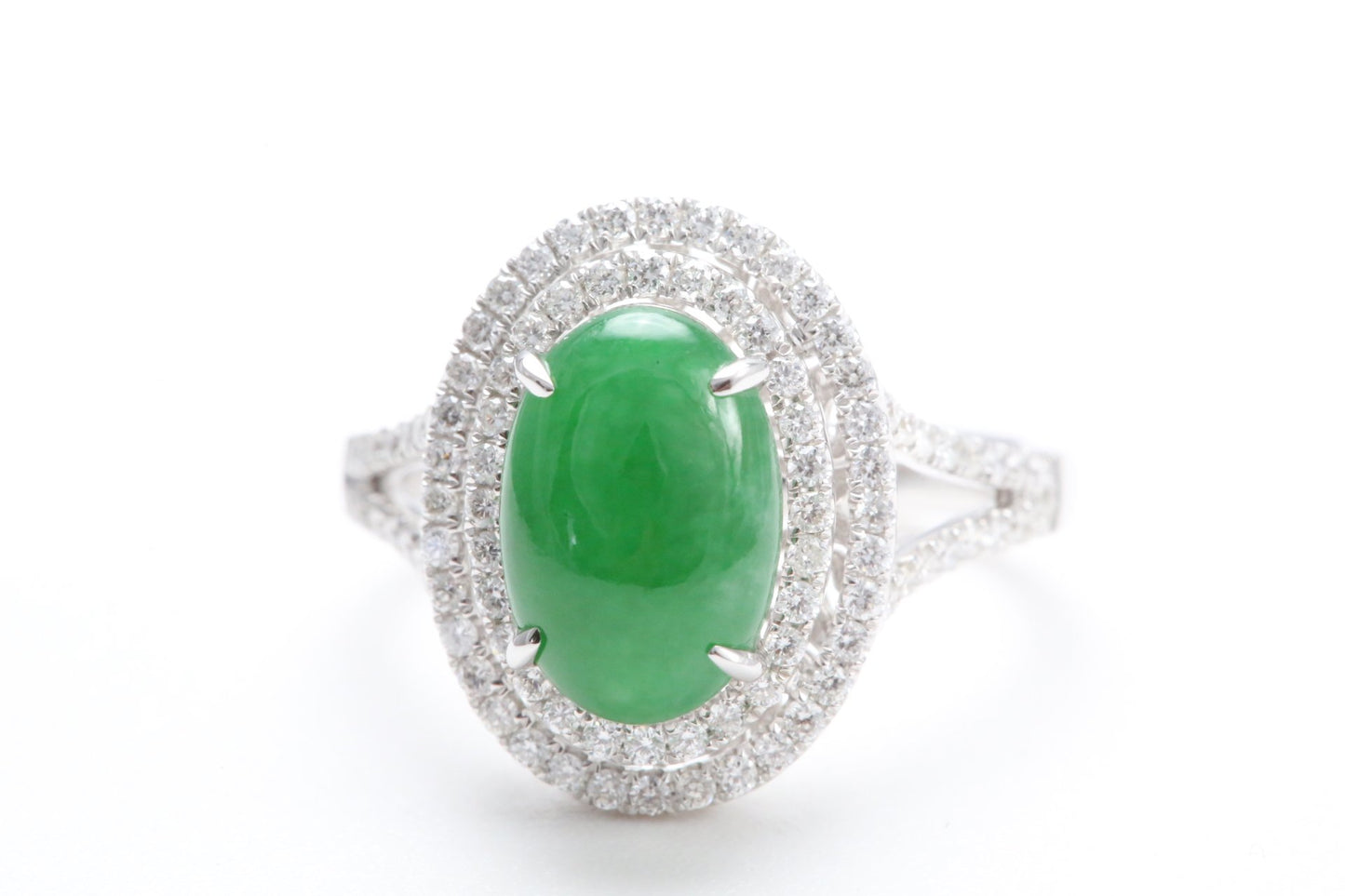 Jadeite and Double Diamond Halo Ring