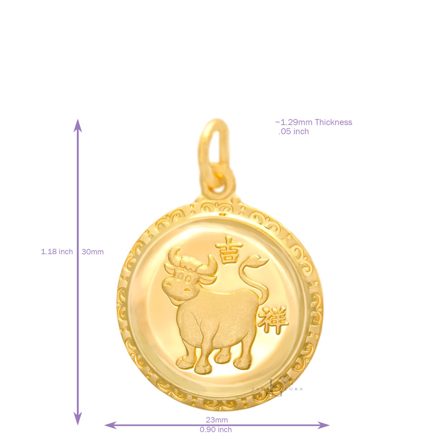 24K Medium Round Ox Pendant