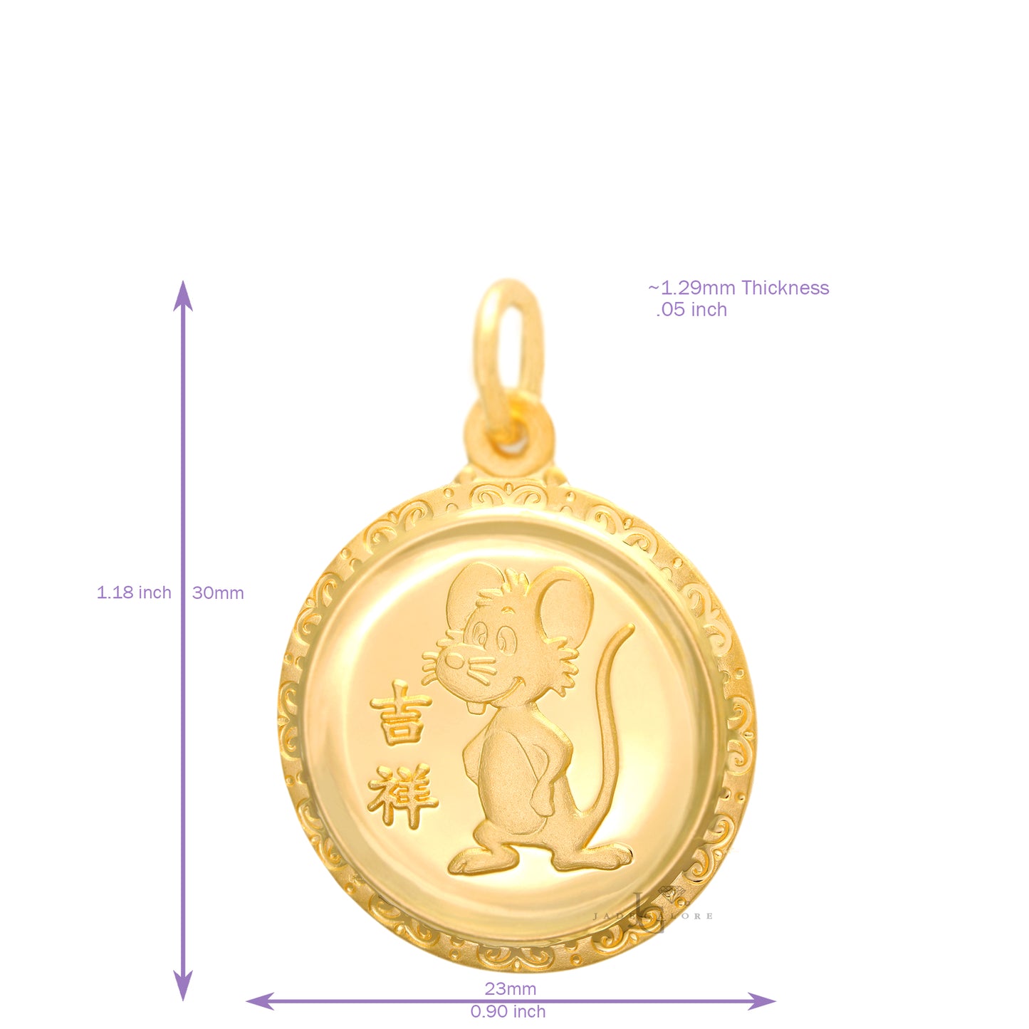 24K Medium Round Rat Pendant