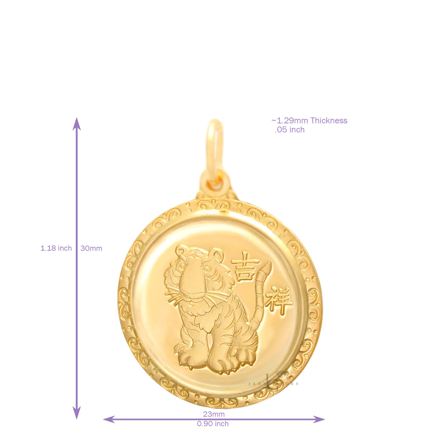 24K Medium Round Tiger Pendant